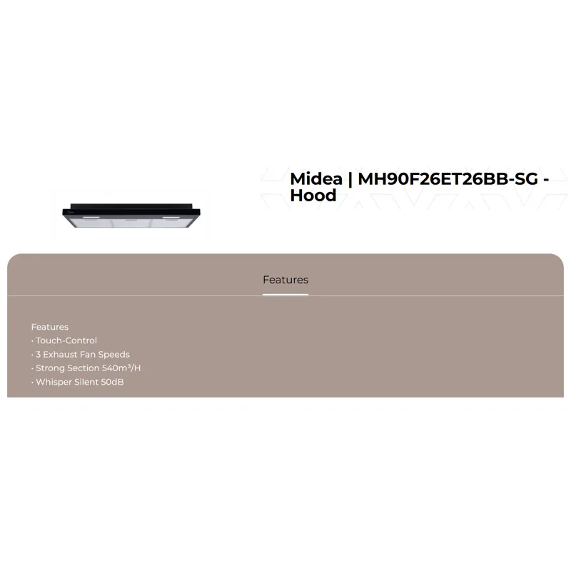 Midea MH90F26ET26BB-SG Integrated Slimline Hood
