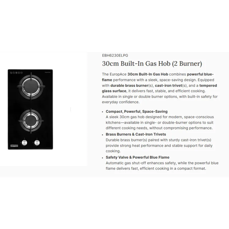Otimmo EBH6230ELPG 30CM Built-in Gas Hob (LPG Gas)