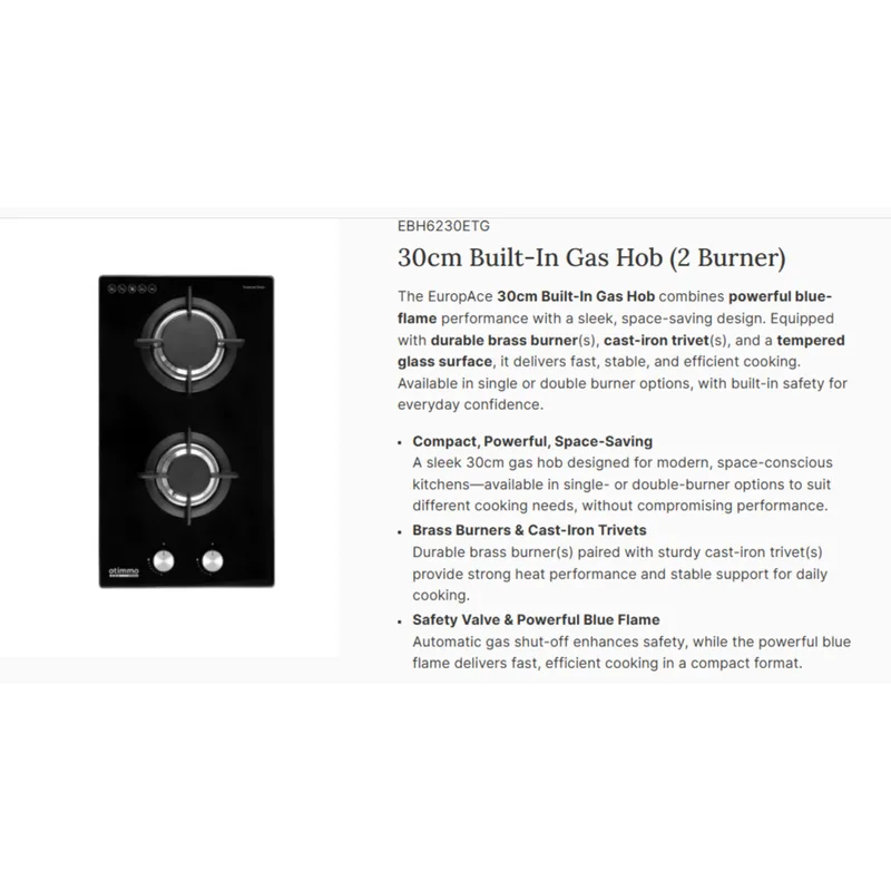 Otimmo EBH6230ETG 30CM Built-in Gas Hob (town Gas)