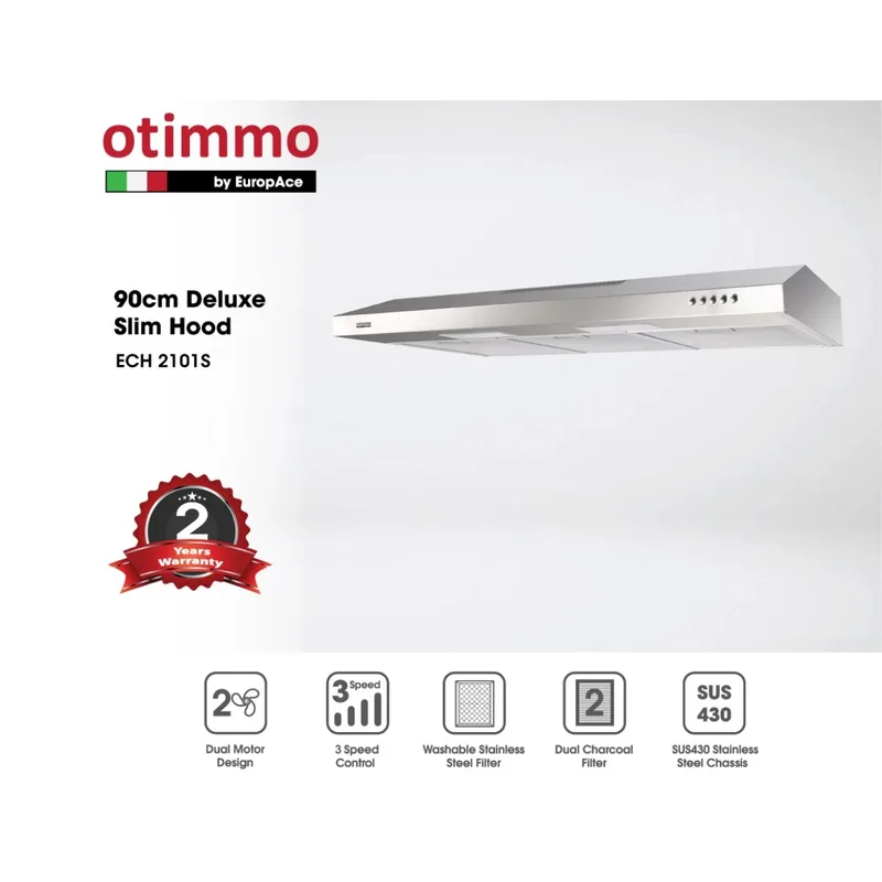 Otimmo ECH-2101S+EBH-6291S 90CM Slim HOOD/90CM 2 Burner Gas Cooker Hob