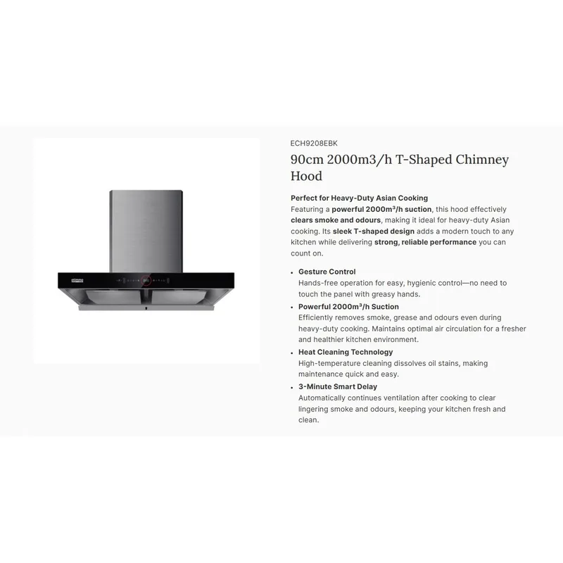 Otimmo ECH9208EBK 90CM T-shape Chimney Hood