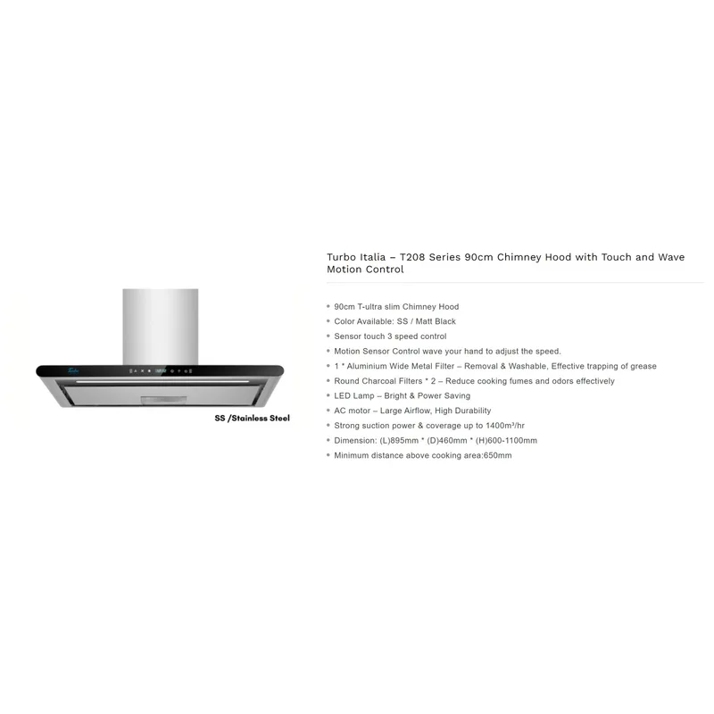 Turbo T208-90SS 90CM Incanto Chimney Hood