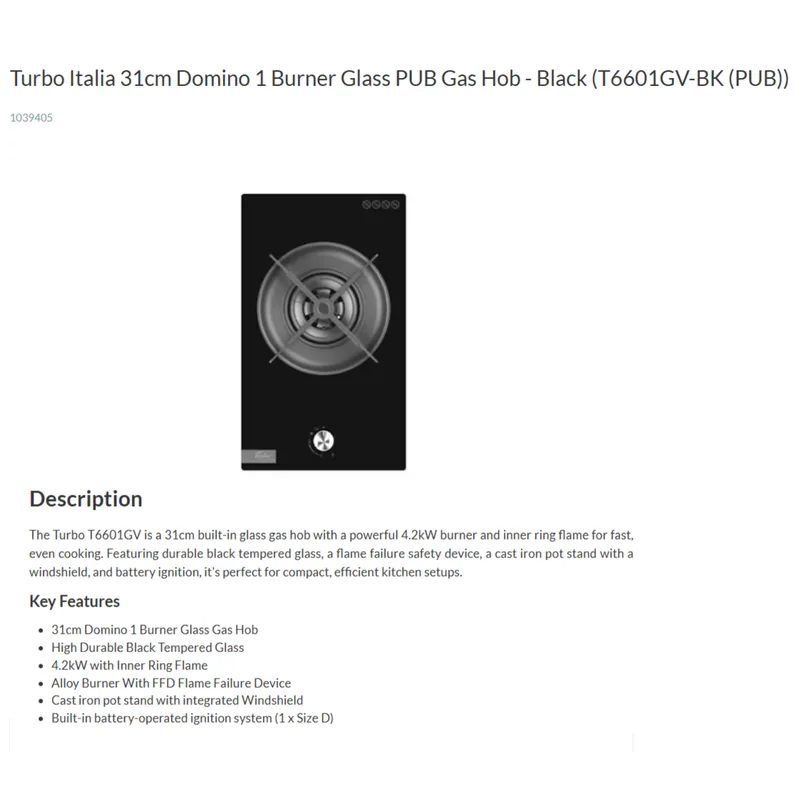 Turbo T6601GV 31CM Built-in Glass Hob