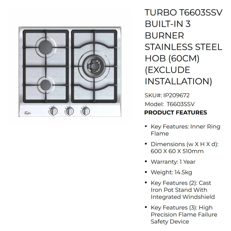 Turbo T6603SSV 58CM Built-in Hob