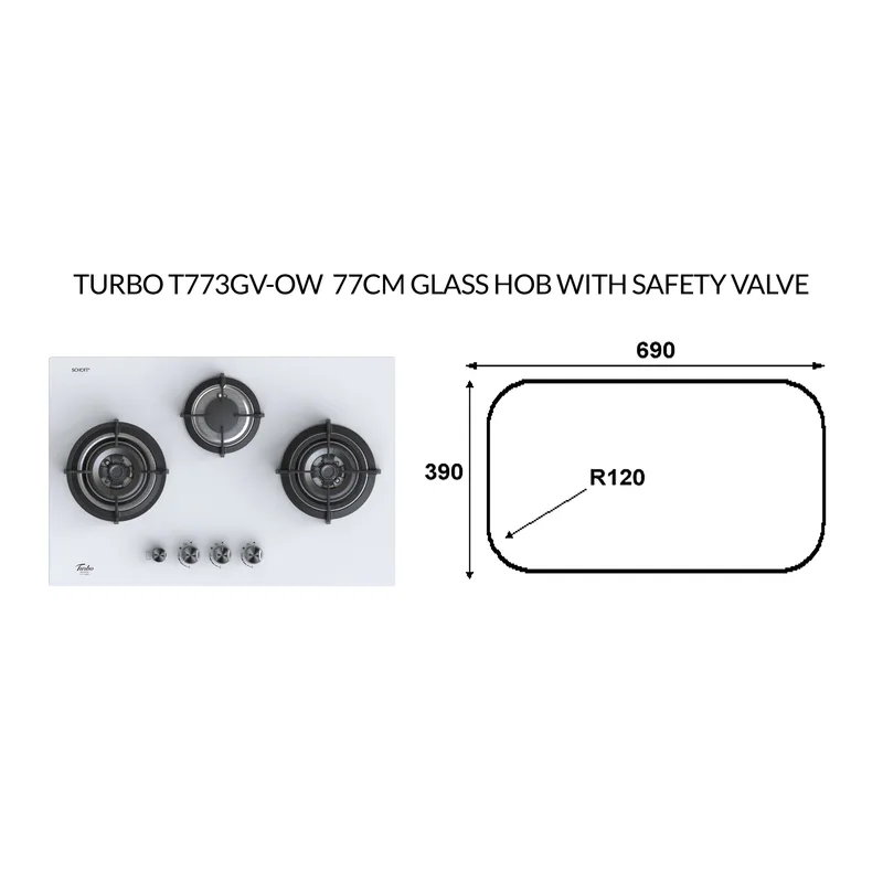 Turbo T773GV-OW 77CM Glass Hob With Safety Valve