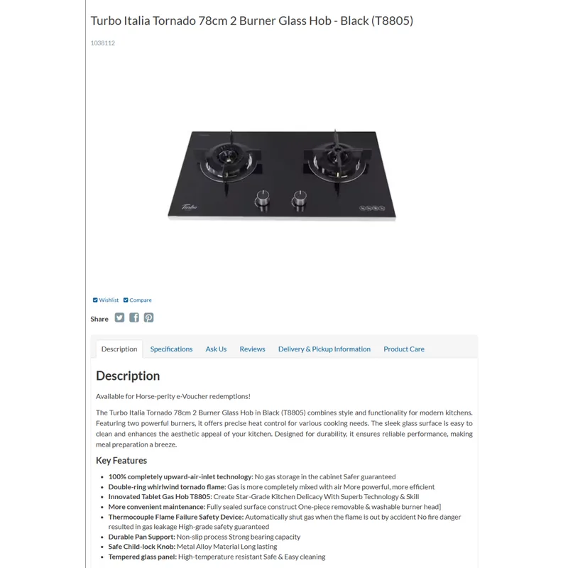 Turbo T8805 78CM 2 Burner Gas Hob