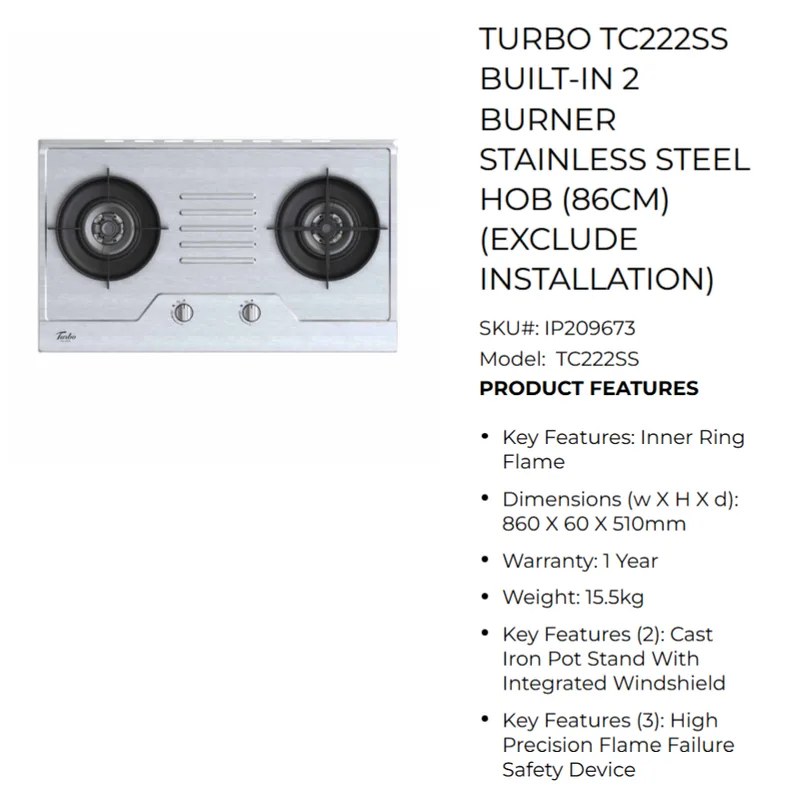 Turbo TC222SS 86CM Built-in Hob