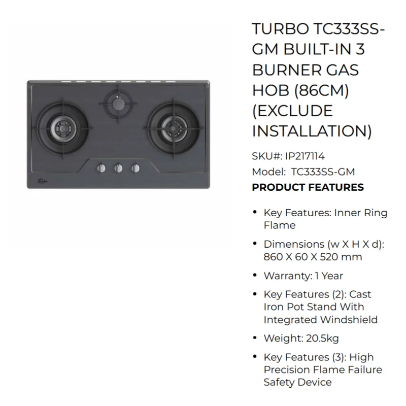 Turbo TC333SS-GM 86CM Built-in Hob