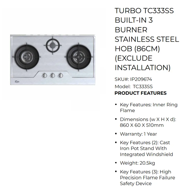 Turbo TC333SS 86CM Built-in Hob