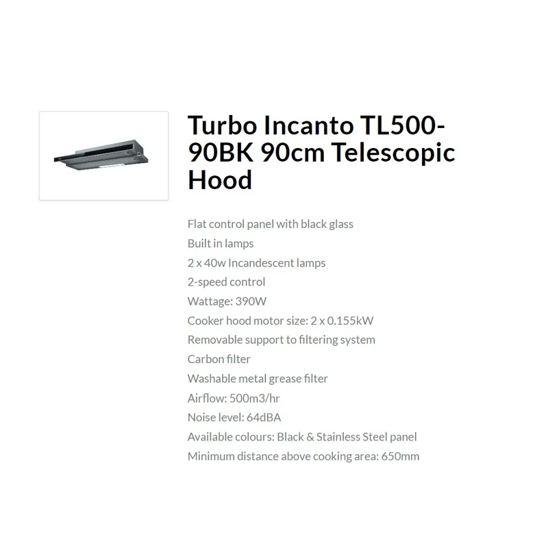 Turbo TL500 90BK 90CM Telescopic Hood