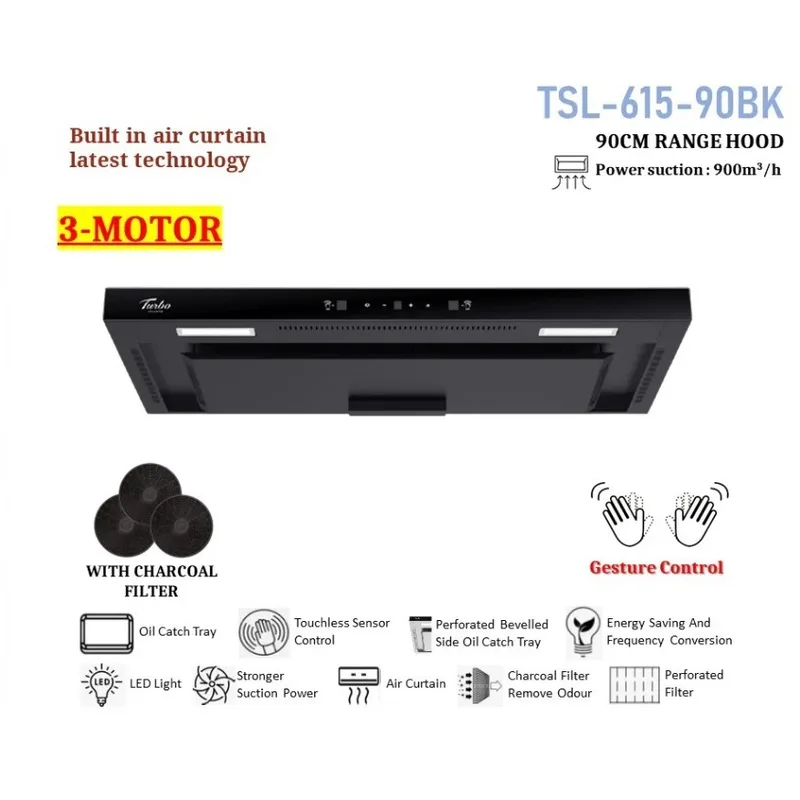 Turbo TSL-615-90BK 90CM Range Hood