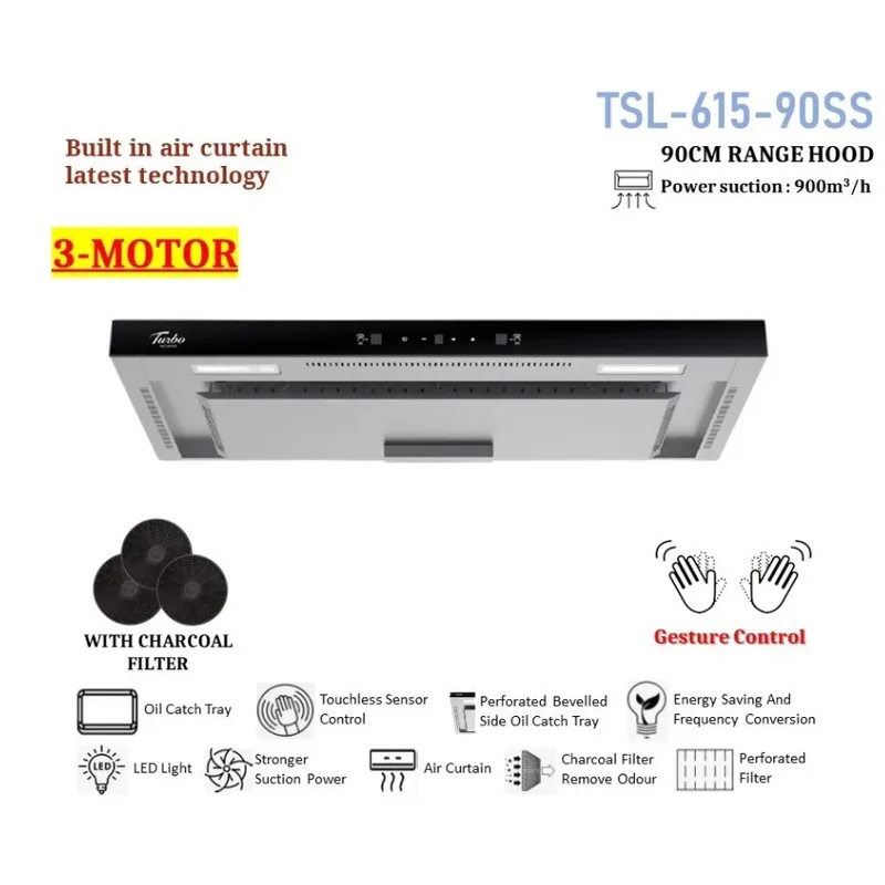 Turbo TSL-615-90SS 90CM Range Hood