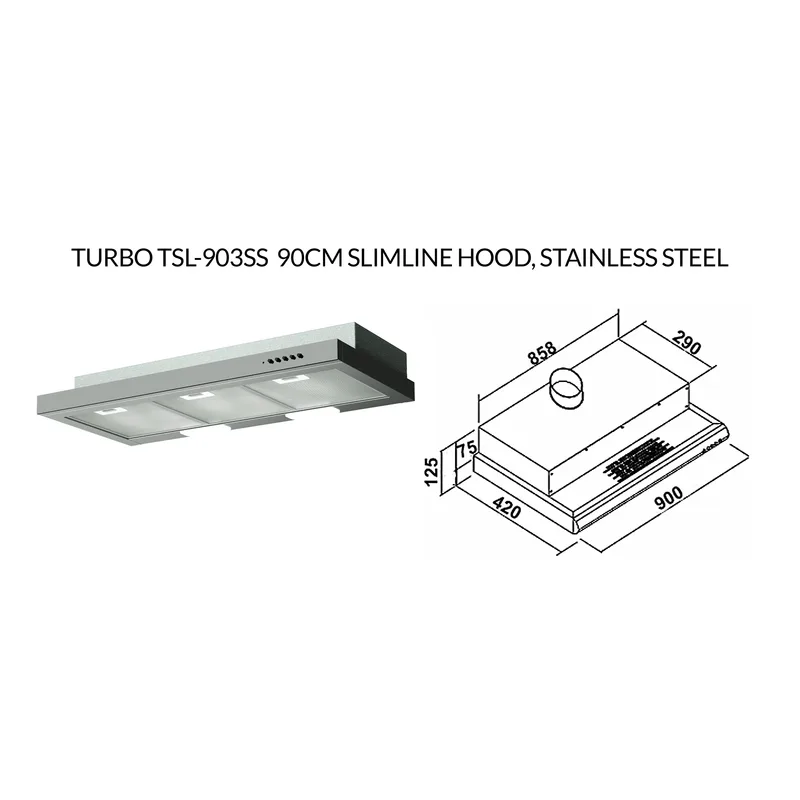 Turbo TSL-903SS 90CM Slimline Hood