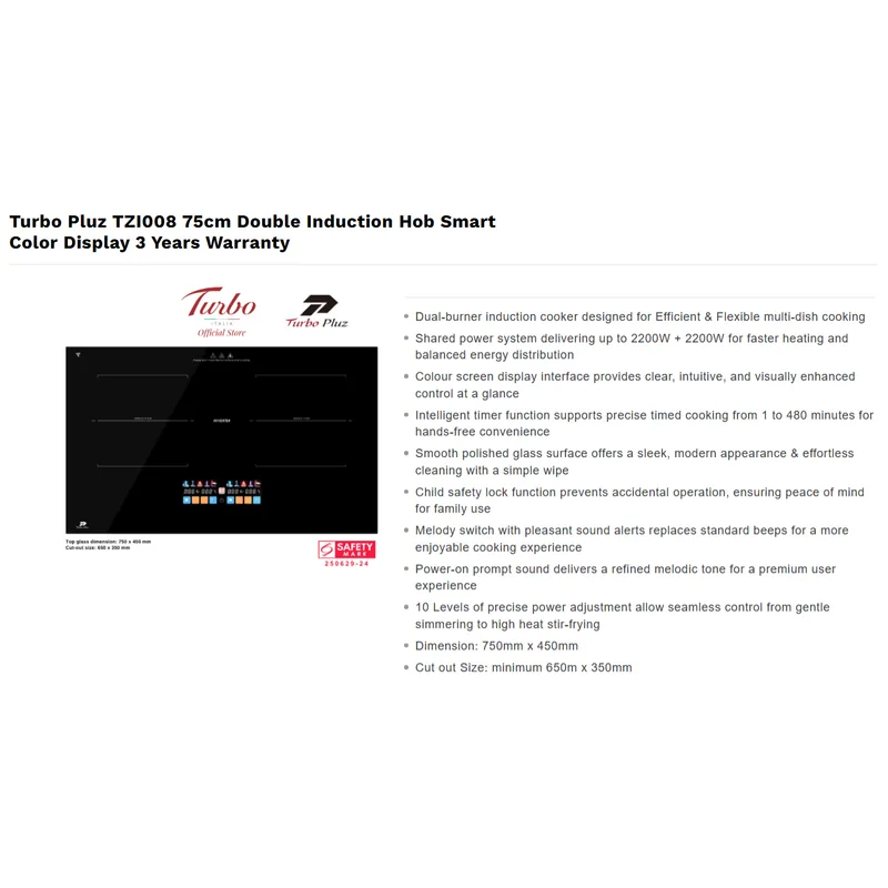Turbo TZI008 75CM Built-in Smart Induction Hob