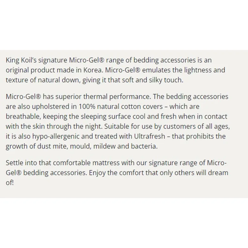 King Koil MICRO-GEL PILLOW Soft 1150G
