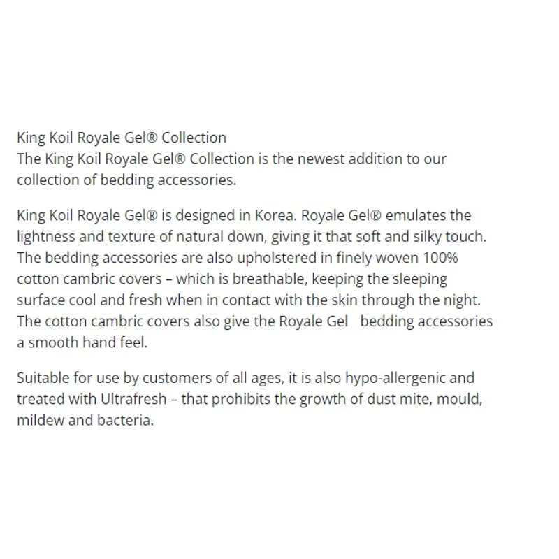 King Koil ROYALE GEL PILLOW Firm 1650G
