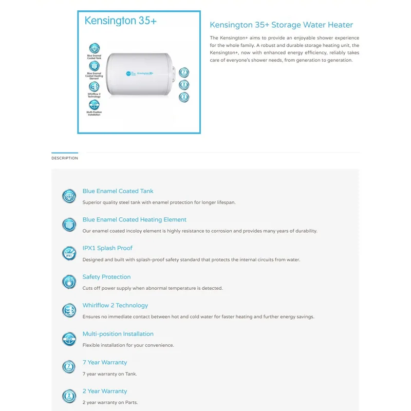 707 SH-K35PLUS 35L Kensington+ Electric Storage Water Heater