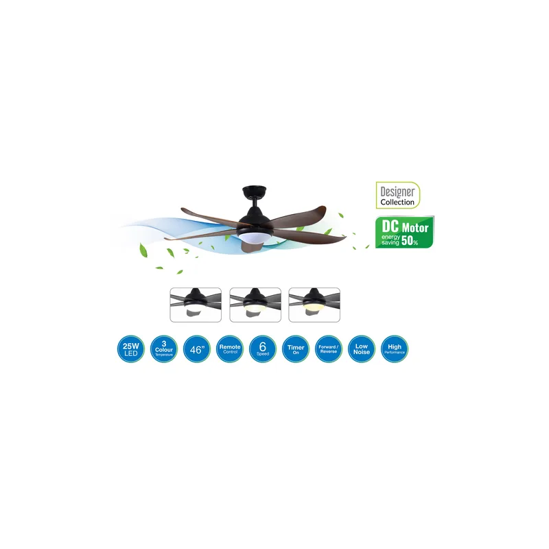Alpha Vannus LUNA 46" Ceiling Fan — Walnut Black