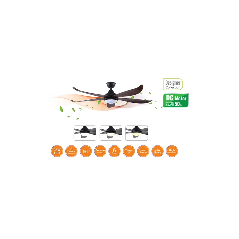 Alpha Vannus LUNA 56" Ceiling Fan — Walnut Black