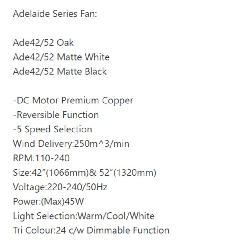Decco ADELAIDE 52 52" DC Motor 24W LED Light Ceiling Fan — Matt Black