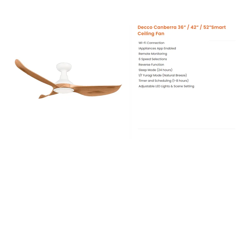 Decco CANBERRA HUGGER 36 WHLW 36" DC Ceiling Fan