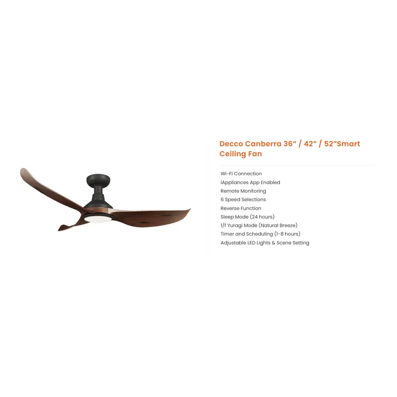 Decco CANBERRA HUGGER 42 BKDW 42" DC Ceiling Fan