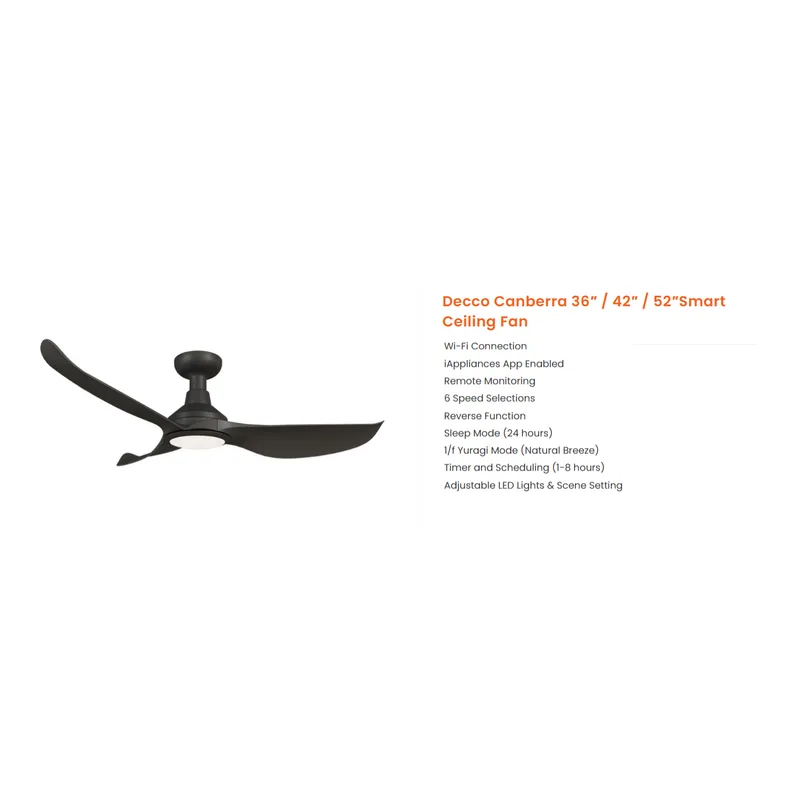 Decco CANBERRA HUGGER 52 BK 52" DC Ceiling Fan