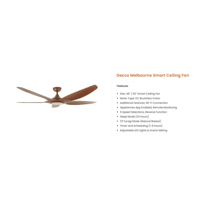 Decco MELBOURNE 62 62" DC Motor 24W LED Light Ceiling Fan — Oak