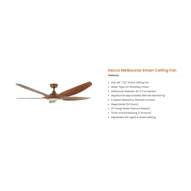 Decco MELBOURNE HUGGER 48 OAK 48" Smart Ceiling Fan