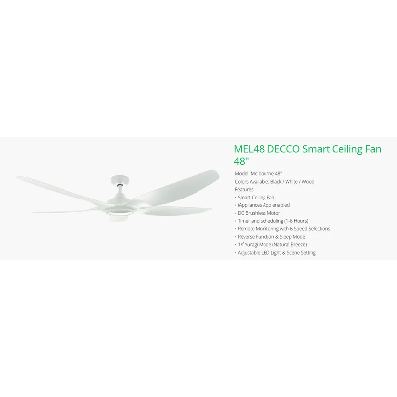 Decco MELBOURNE HUGGER 48 BK 48" Smart Ceiling Fan