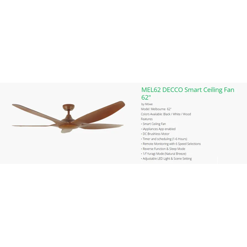 Decco MELBOURNE HUGGER 62 OAK 62" Smart Ceiling Fan