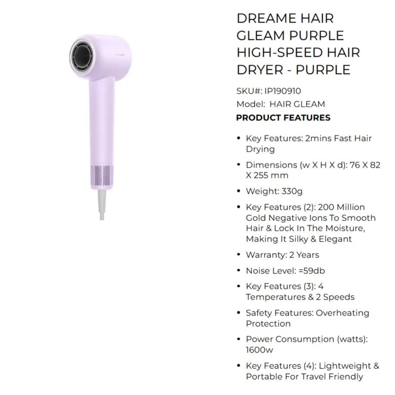 Dreame DM-GLEAM-PP 1600W Hair Dryer