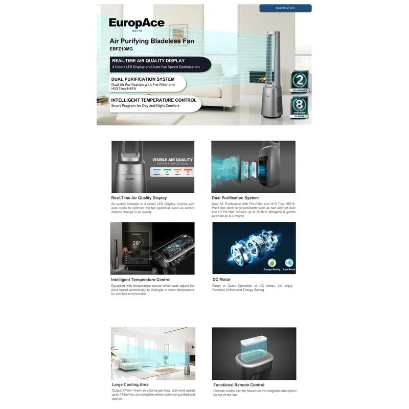 Europace EBF-Z10MG Bladeless Fan With Air Purifying DC Motor