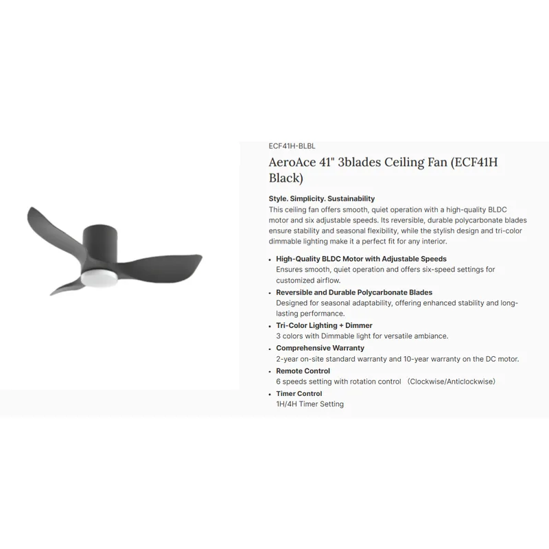 Europace ECF41H-BLBL 41" Aeroace Series DC Motor Ceiling Fan (hugger)