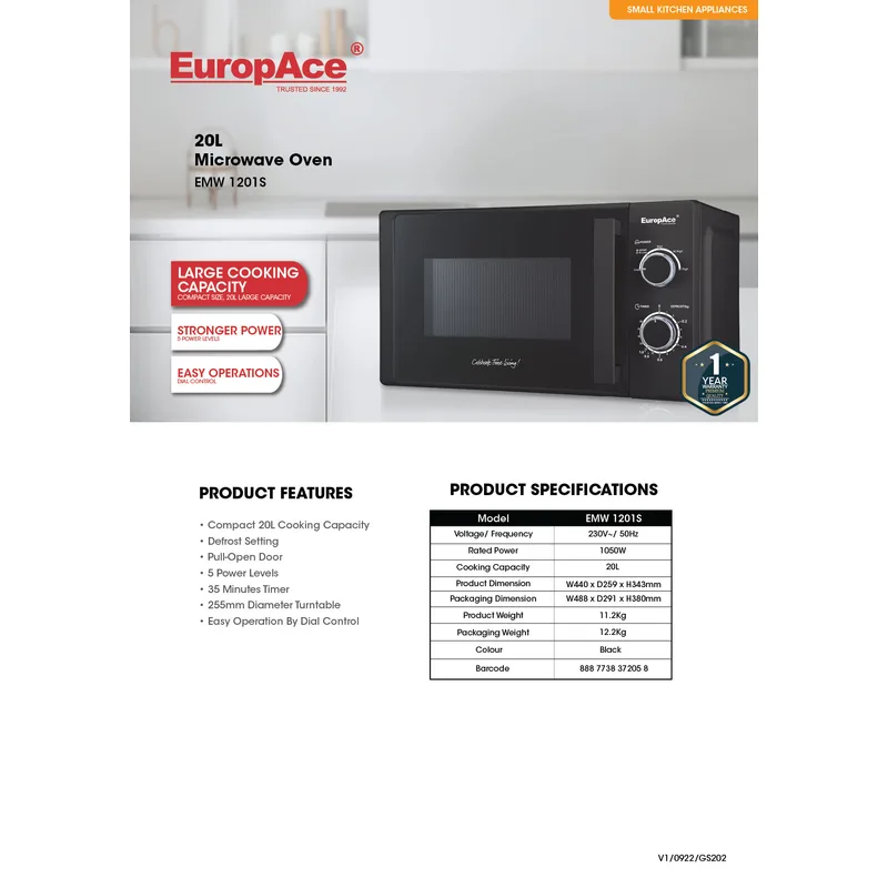 Europace EMW-1201S 20L Microwave Oven