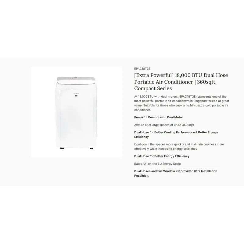 Europace EPAC18T3E 18,000BTU Dual Dose Portable Aircon