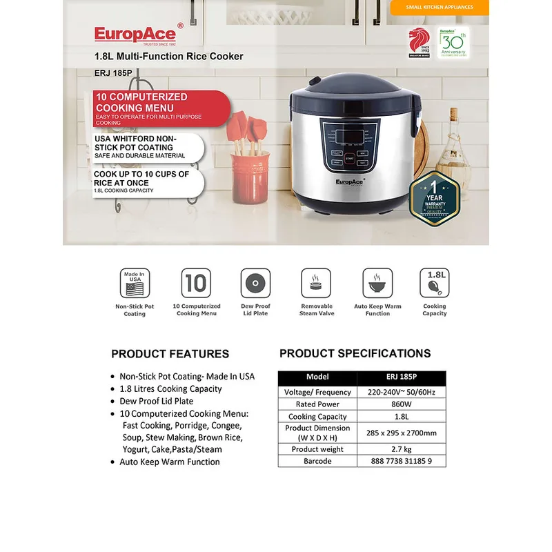 Europace ERJ-185P 1.8L Multi-function Rice Cooker