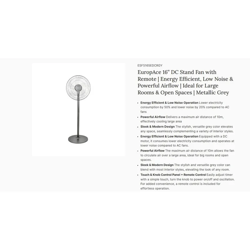 Europace ESF5165EDCR 16” DC Stand Fan