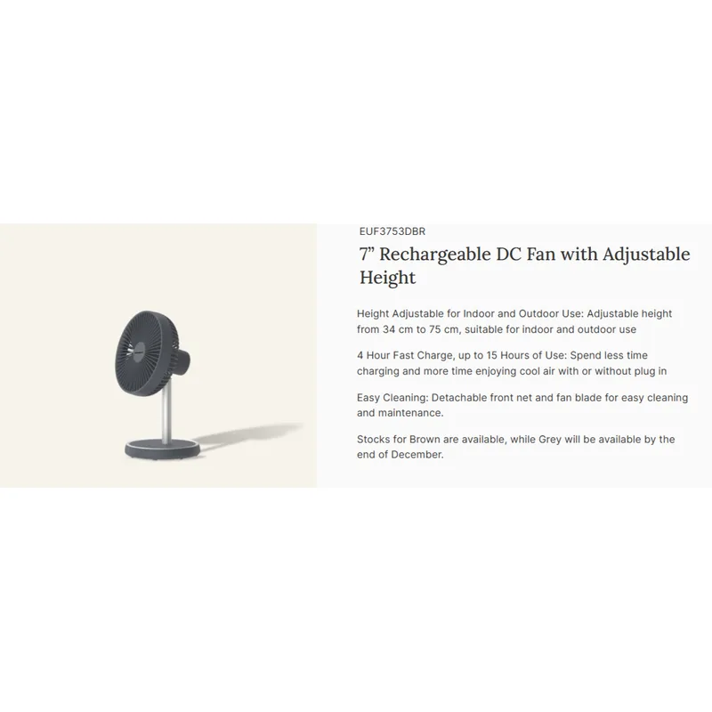 Europace EUF3753D BR 7” Rechargeable USB Fan