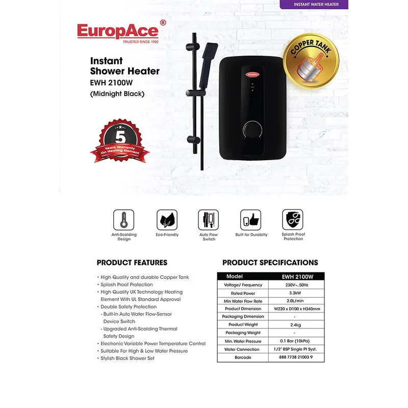 Europace EWH-2100W Instant Shower Heater