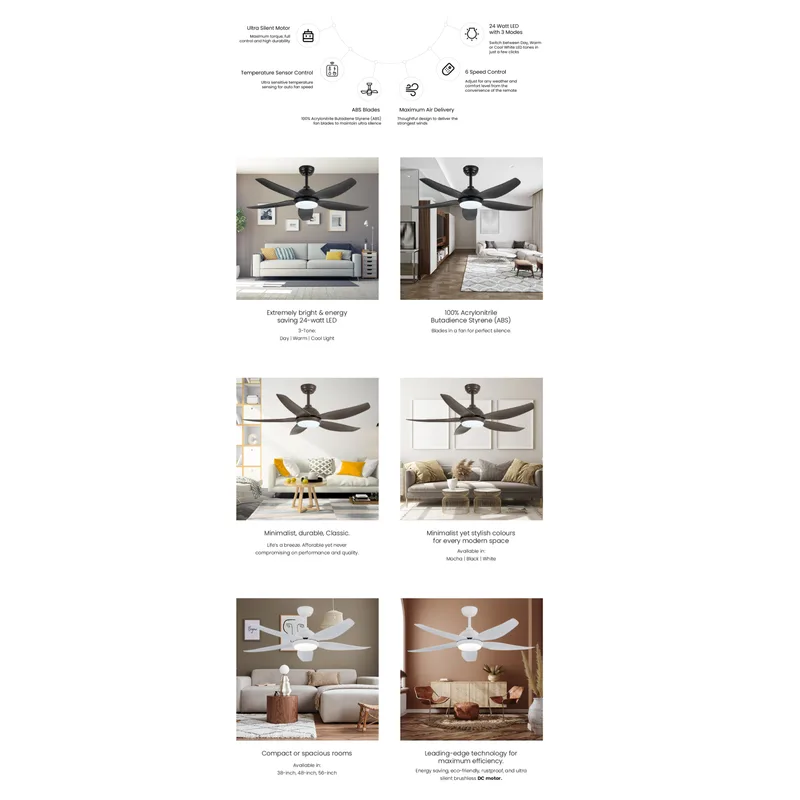 Fanco GALAXY-556 BK 56” 24W 3 Tone LED Light & DC Motor Ceiling Fan