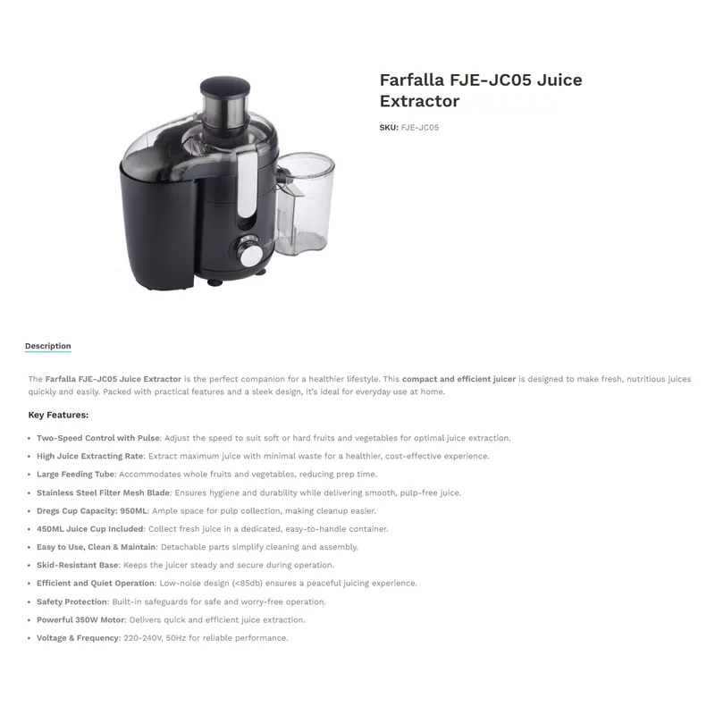 Farfalla FJE-JC05 350W Juice Extractor