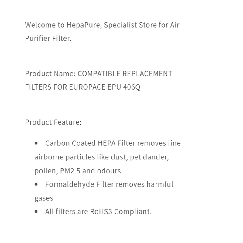 Hepapure REPLACEMENT FILTER HEP-EUR-406Q-2F