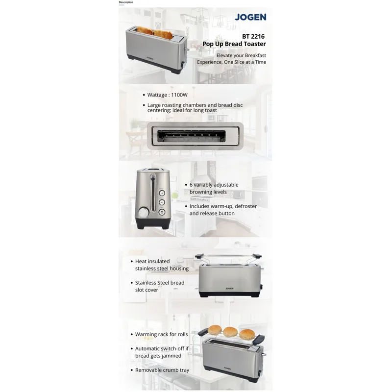 Jogen BT2216 Long Slot Automatic Bread Toaster