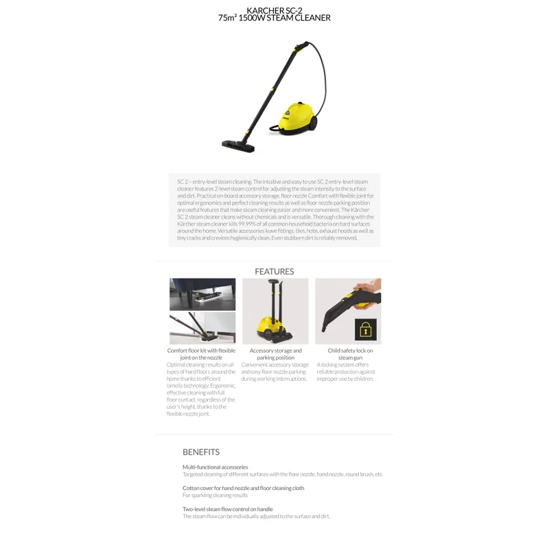 Karcher SC-2 75m² 1500W Steam Cleaner