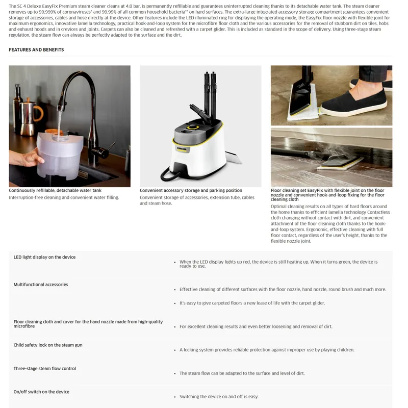 Karcher SC-4 DELUXE Easy Flexi Premium Steam Cleaner