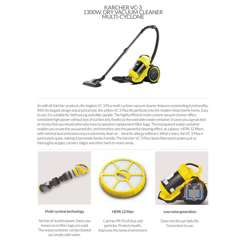 Karcher VC-3 PLUS 1100W, Dry Vacuum Cleaner