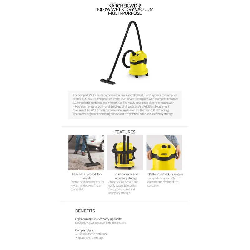 Karcher WD-2 PLUS 1000W Wet & Dry Vacuum