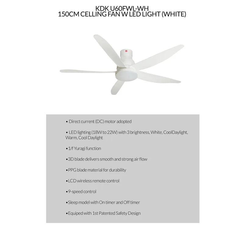 KDK U60FWL-BK 150CM Ceiling Fan