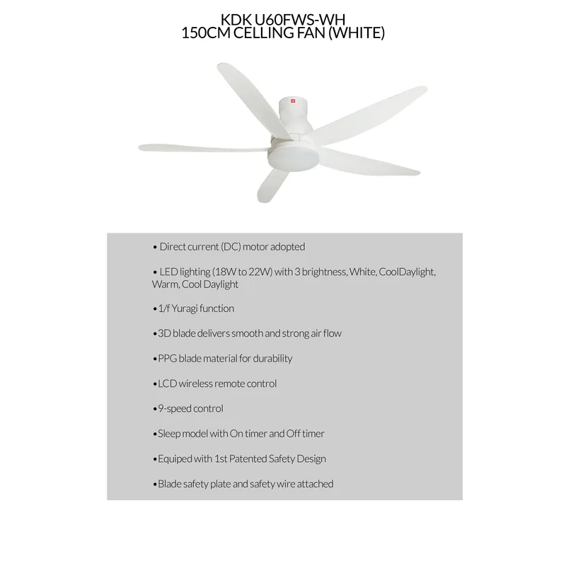 KDK U60FWS-BK 150CM Ceiling Fan